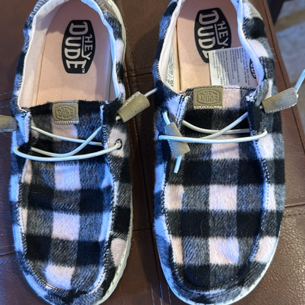 Hey Dude Black and White Checkered Loafers